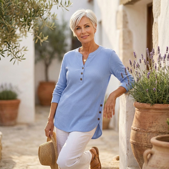 Damen Relaxed Henley Tunika Top