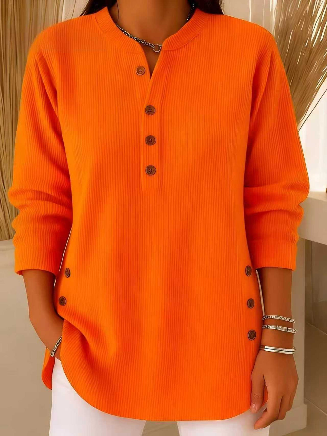 Damen Relaxed Henley Tunika Top